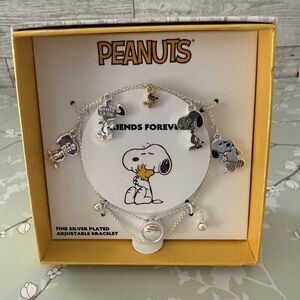 Peanuts Friends Forever Snoopy Woodstock  Bracelet ADJUSTABLE Fine Silver Plated
